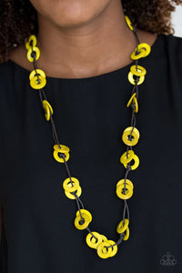  Paparazzi - Waikiki Winds - Yellow Wooden Necklace