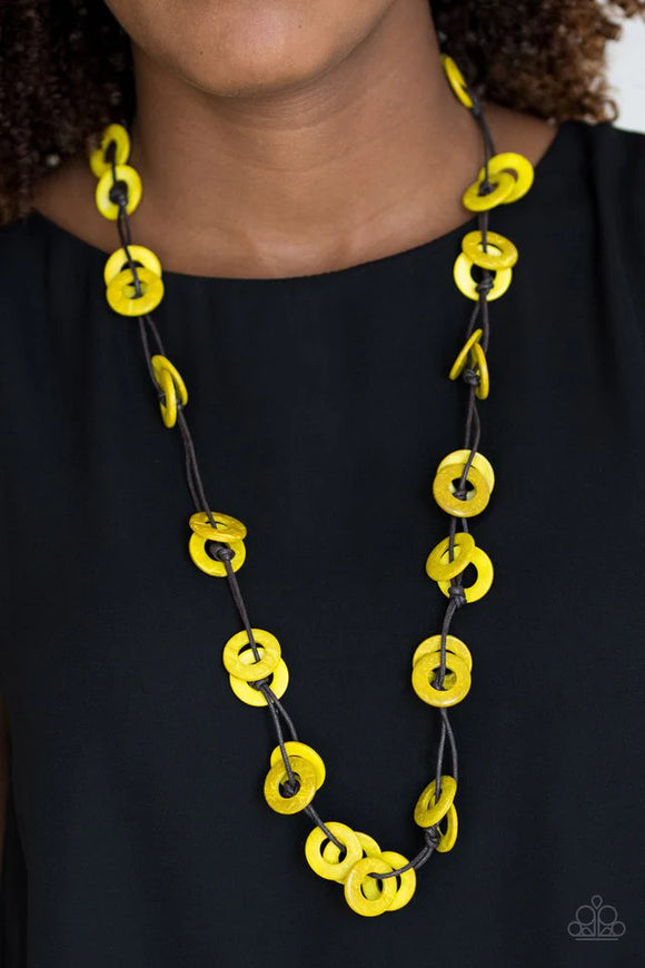  Paparazzi - Waikiki Winds - Yellow Wooden Necklace