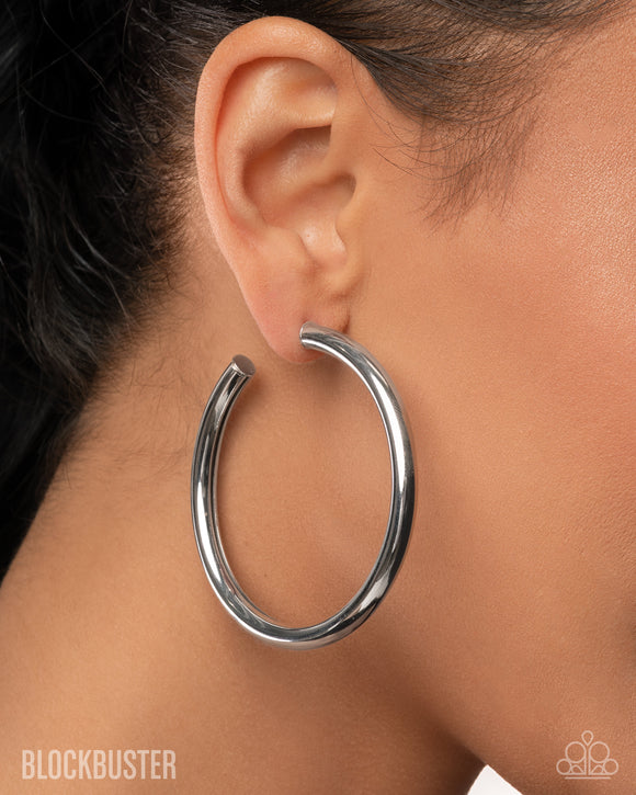 Paparazzi - Curve Ball - Silver Hoop Earrings