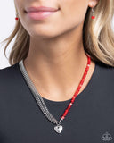 Paparazzi - Squared Sweetheart - Red Charmed Necklace