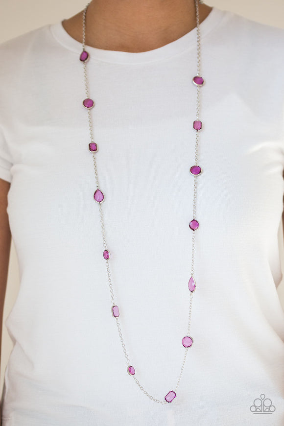 Paparazzi Accessories - Glassy Glamorous - Long Purple Necklace - Travona's Dazzling Jewels