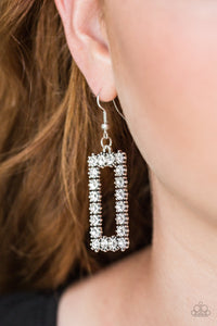 Paparazzi Accessories - Mirror, Mirror - White Rhinestone Earrings - Travona's Dazzling Jewels