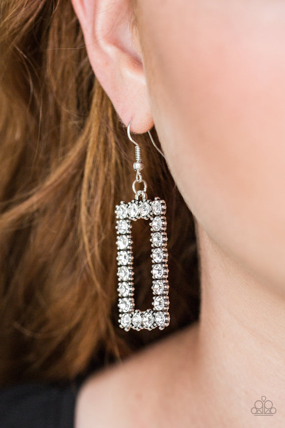 Paparazzi Accessories - Mirror, Mirror - White Rhinestone Earrings - Travona's Dazzling Jewels