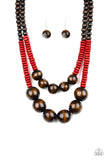 Paparazzi Accessories - Cancun Cast Away - Red and Brown Wooden Necklace - Travona's Dazzling Jewels