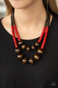 Paparazzi Accessories - Cancun Cast Away - Red and Brown Wooden Necklace - Travona's Dazzling Jewels