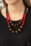 Paparazzi Accessories - Cancun Cast Away - Red and Brown Wooden Necklace - Travona's Dazzling Jewels