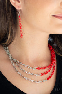 Paparazzi Accessories - Turn Up The Volume - Red Chain Necklace - Travona's Dazzling Jewels