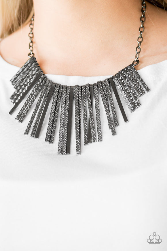 Paparazzi Accessories - Welcome To The Pack - Black Gunmetal Necklace - Travona's Dazzling Jewels