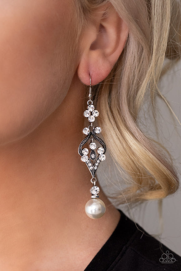 Paparazzi Accessories - Elegantly Extravagant - White Pearl Earrings - Travona's Dazzling Jewels