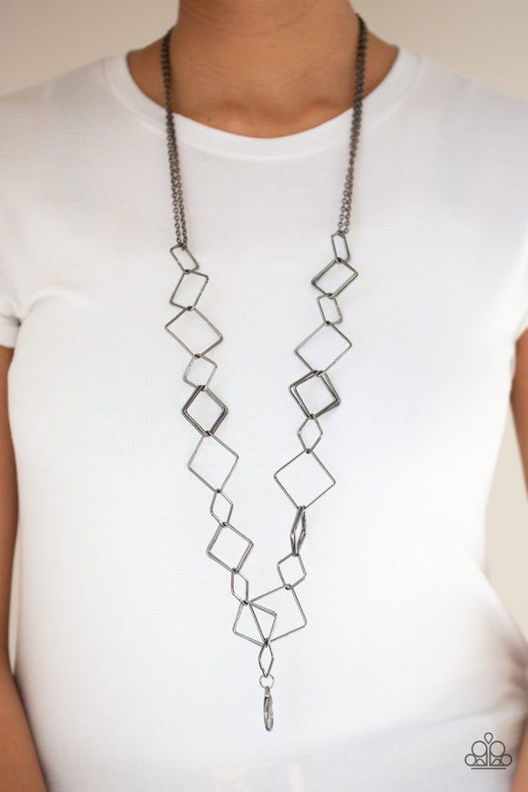 Paparazzi Accessories - Backed Into A Cornor - Black Lanyard - Travona's Dazzling Jewels