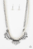 Paparazzi Accessories - Bow Before The Queen - White Pearl & Silver Necklace - Travona's Dazzling Jewels