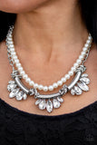 Paparazzi Accessories - Bow Before The Queen - White Pearl & Silver Necklace - Travona's Dazzling Jewels