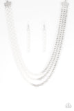 Paparazzi Accessories - Turn Up The Volume - White and Silver Chain Necklace - Travona's Dazzling Jewels