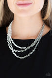 Paparazzi Accessories - Turn Up The Volume - White and Silver Chain Necklace - Travona's Dazzling Jewels