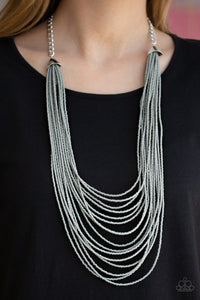 Paparazzi Accessories - Peacefully Pacific - Silver Seed Bead Necklace - Travona's Dazzling Jewels