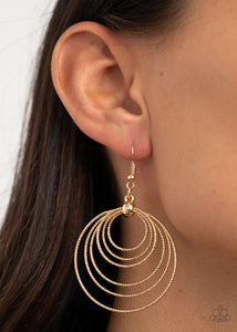 Paparazzi Accessories - Elliptical Elegance - Gold Circular Earrings - Travona's Dazzling Jewels