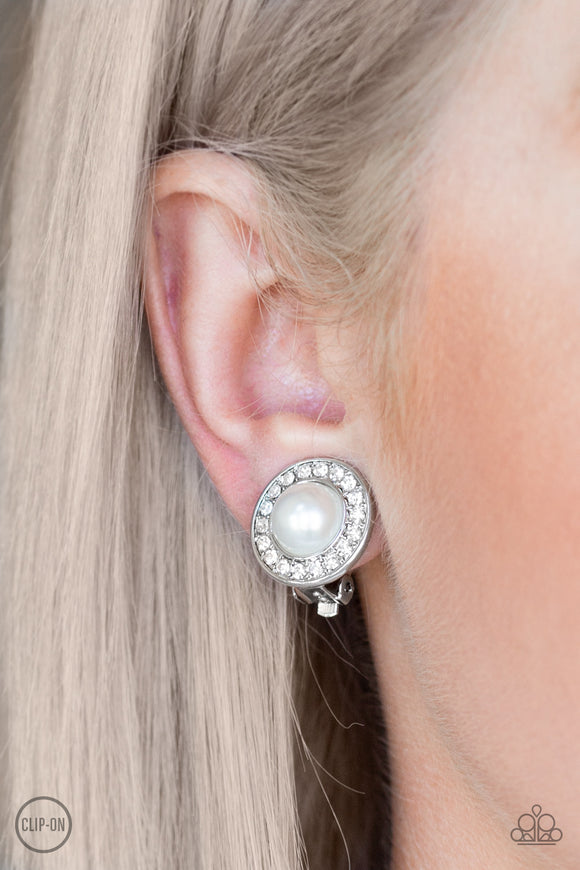 Paparazzi - Definitely Dapper - White Clip-On Earrings