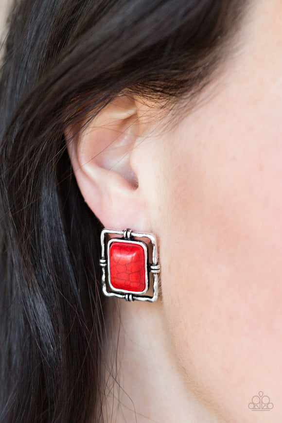 Paparazzi - Center STAGECOACH - Red Post Earrings