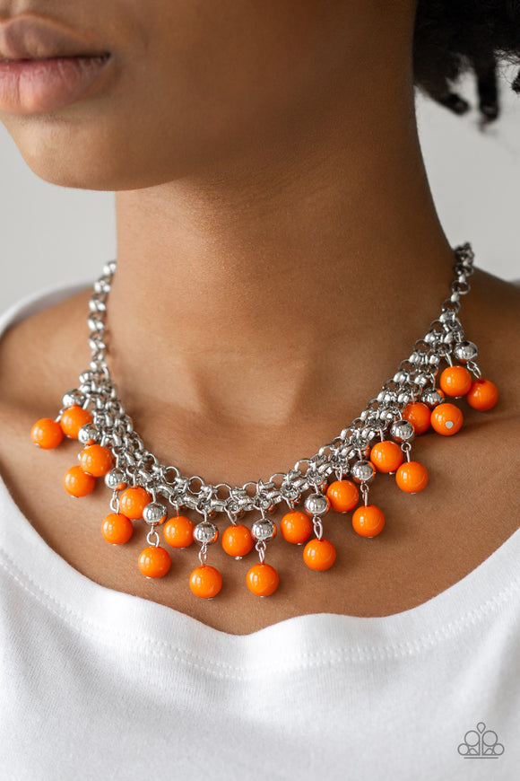 Paparazzi - Friday Night Fringe - Orange Necklace