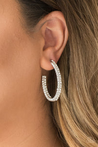 Paparazzi - Big Winner - White Rhinestone Hoop Earrings