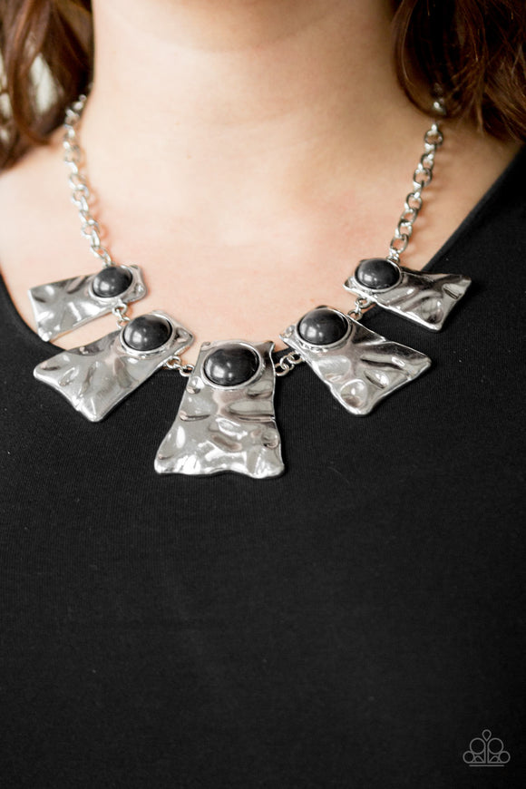 Paparazzi - Cougar - Black and Silver Necklace