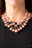 Paparazzi - BALLROOM Service - Orange Pearl Necklace