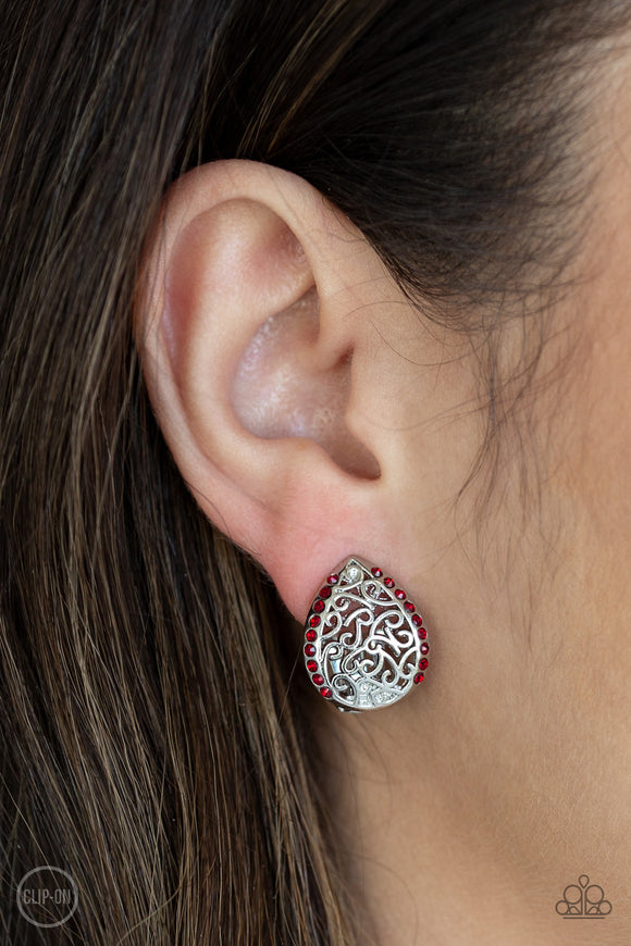 Paparazzi - Garden Date - Red Clip-on Earrings