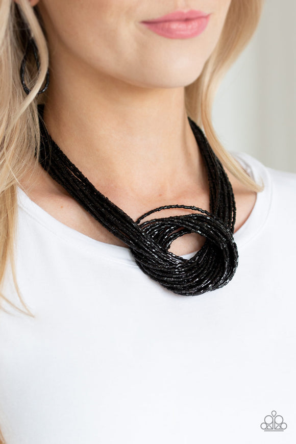 Paparazzi - Knotted Knockout - Black Necklace