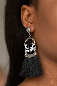 Paparazzi - Tassel Trot - Black Post Earrings