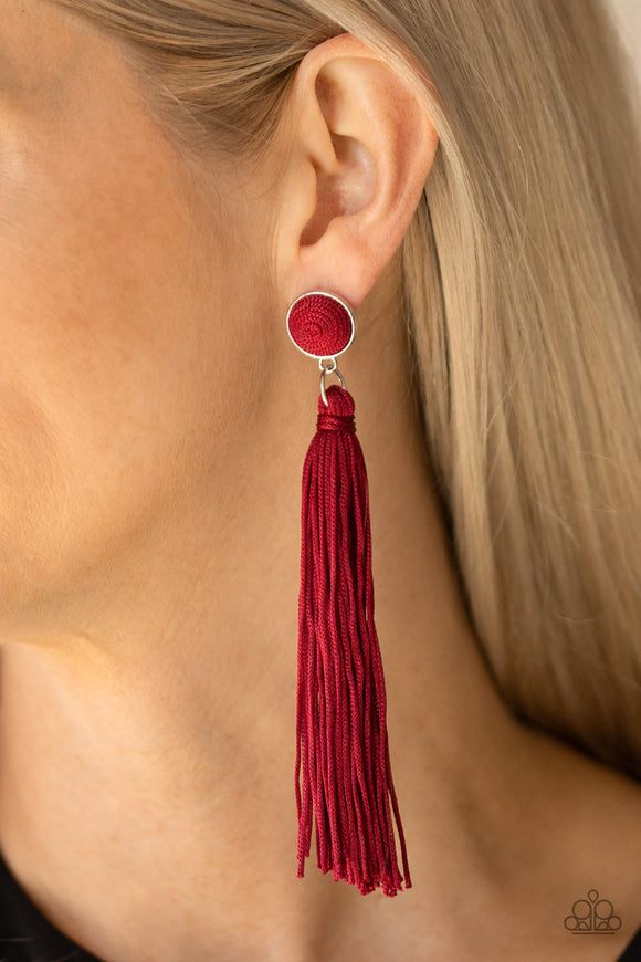 Paparazzi - Tightrope Tassel - Red Earrings