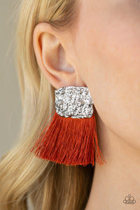 Paparazzi - Plume Bloom - Orange Fringe Earrings