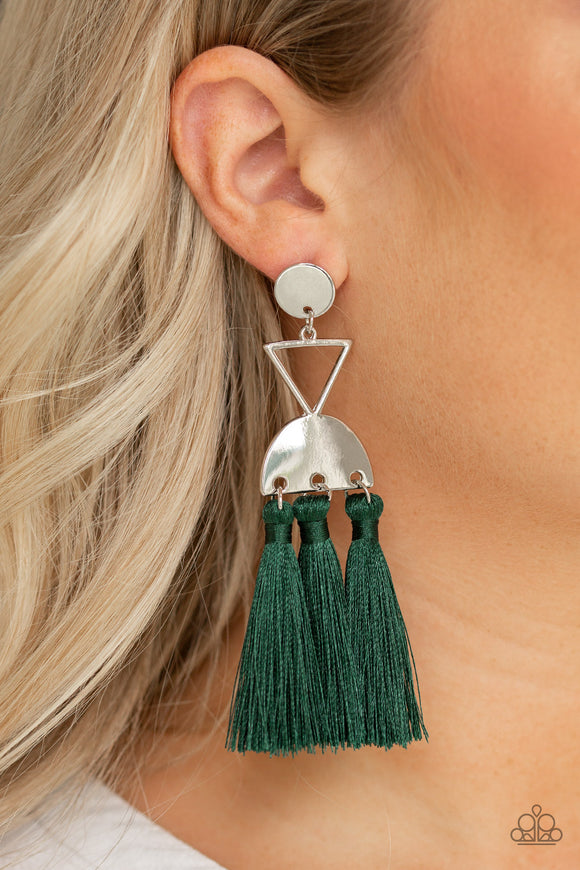 Paparazzi - Tassel Trippin - Green Earrings