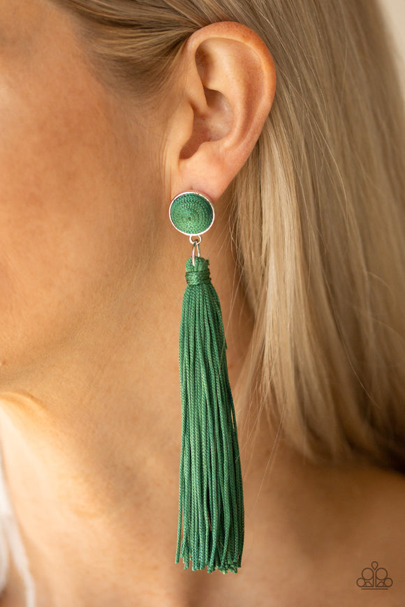 Paparazzi - Tightrope Tassel - Green Earrings