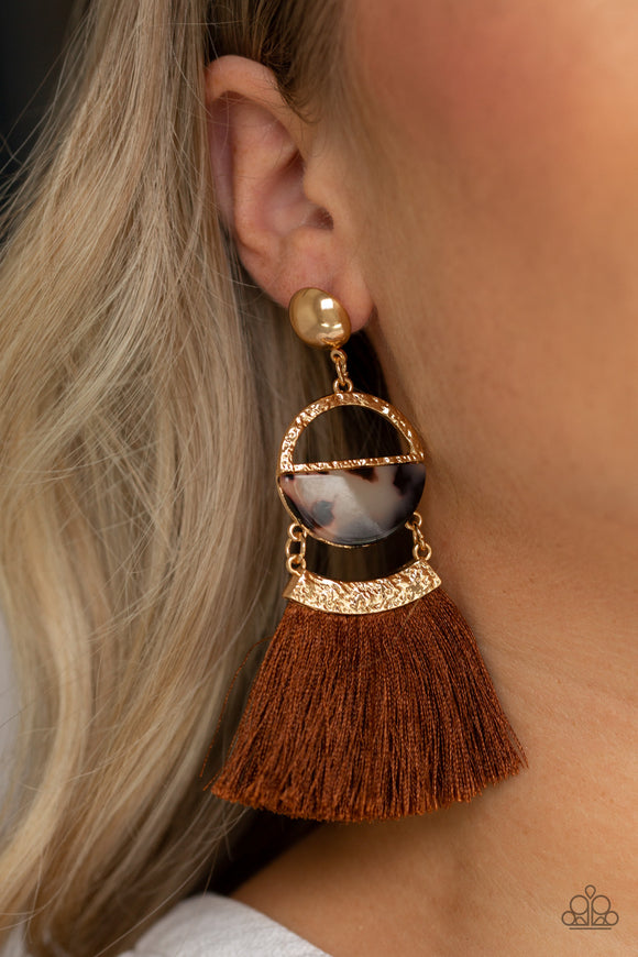 Paparazzi - Tassel Trot - Brown Earrings