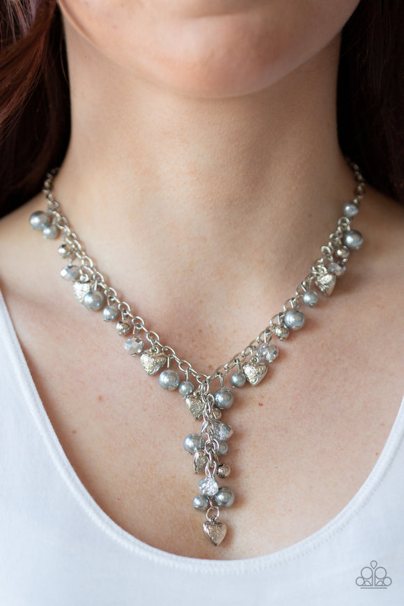 Paparazzi - Vintage Heartthrob - Silver Pearl Heart Necklace