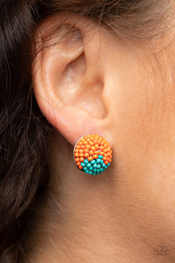 Paparazzi - As Happy As Can BEAD - Orange Stud Earrings