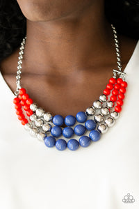 Paparazzi Accessories - Dream Pop - Red, Silver, and Blue Necklace - Travona's Dazzling Jewels