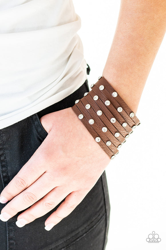 Paparazzi Accessories - Sass Squad - Brown Leather Bracelet - Travona's Dazzling Jewels