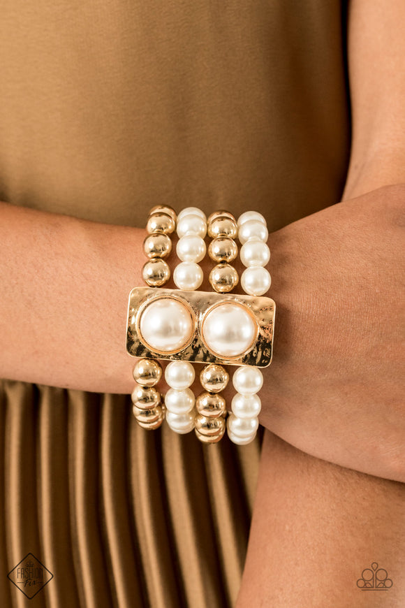 Paparazzi - WEALTH-Conscious - Gold & White Pearl Bracelet