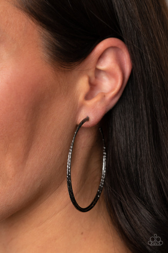 Paparazzi - Curved Couture - Black Hoops Earrings