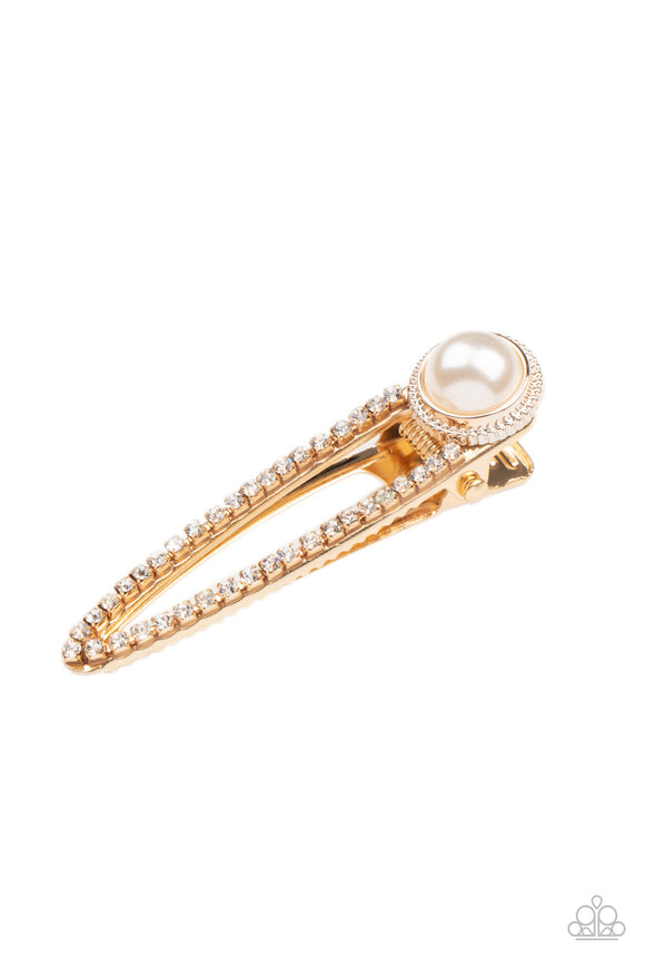 Paparazzi - Expert in Elegance - Gold Pearl Hair Clip