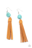 Paparazzi - All-Natural Allure - Blue Stone & Brown Suede Earrings