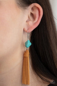 Paparazzi - All-Natural Allure - Blue Stone & Brown Suede Earrings