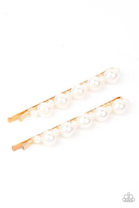 Paparazzi - Put A Pin In It - Gold & Pearls Hair Pin