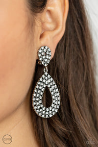 Paparazzi - Pack In The Pizzazz - White Rhinestone Clip-On Earrings