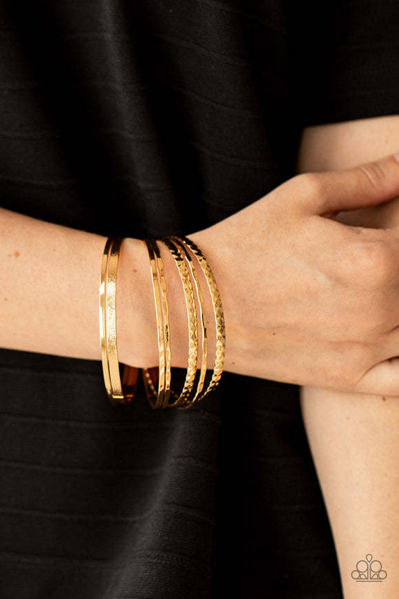 Paparazzi - How Do You Stack Up? - Gold Bangles Bracelet