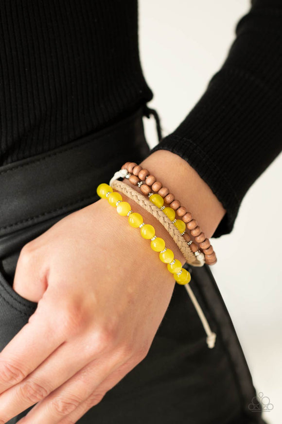 Paparazzi - Down HOMESPUN - Yellow Bracelet