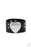 Paparazzi - Flauntable Flirt - Black Leather & Rhinestone Heart Necklace