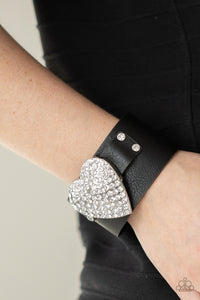 Paparazzi - Flauntable Flirt - Black Leather & Rhinestone Heart Necklace