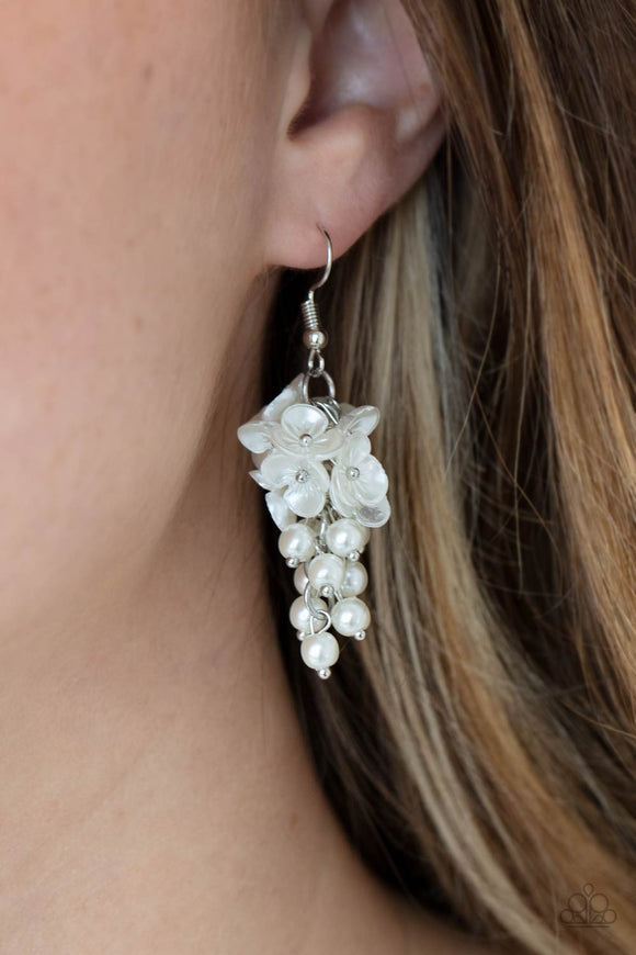 Paparazzi - Bountiful Bouquets - White Floral Pearl Earrings